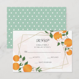 Oranje bloesem citrus bruiloft RSVP kaartje