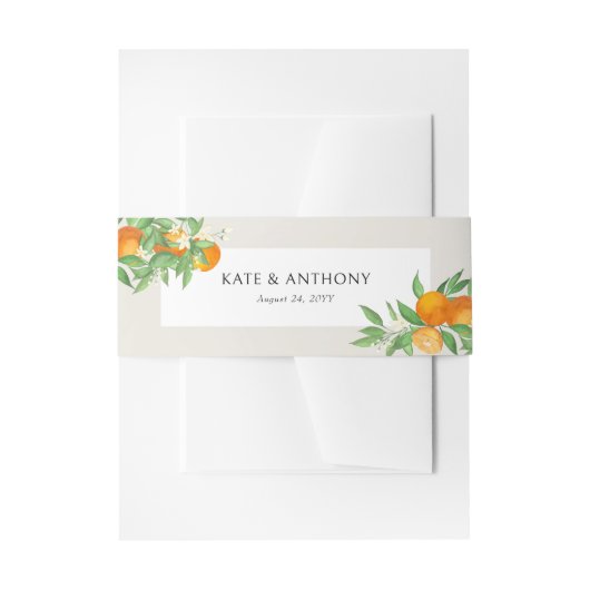 Oranje bloesem Citrus Neutrale bruiloft Uitnodigingen Wikkel (Voorkant Voorbeeld)