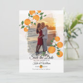 Oranje bloesem Citrus Wedding Save The Date (Staand voorkant)