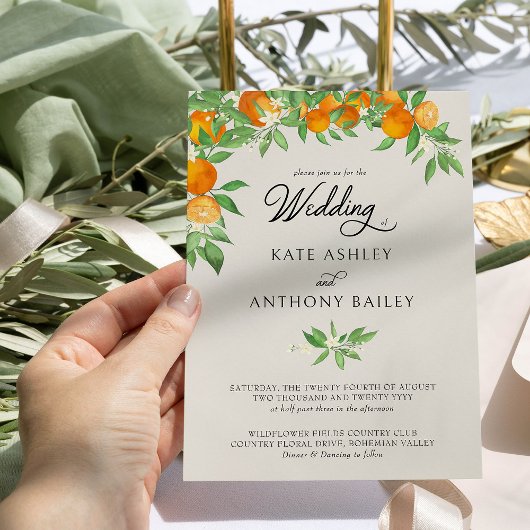 Oranje bloesem citrusfruit bruiloft kaart