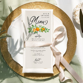 Oranje bloesem driegangencitrus bruiloft menu