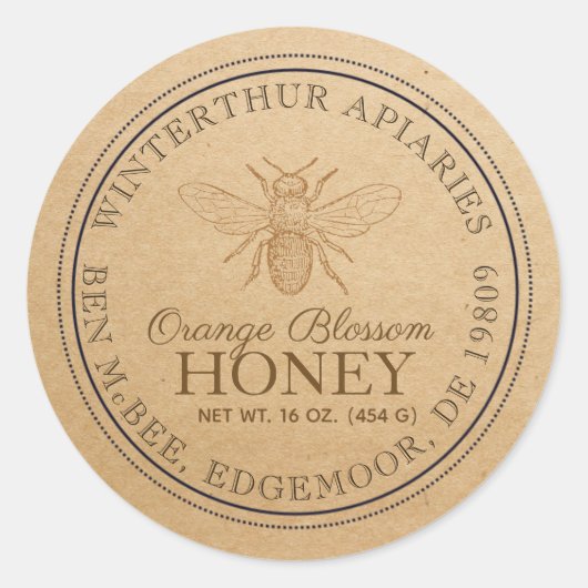 Oranje bloesem Editable Kraft Honey Jar Bee Label (Voorkant)