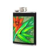 Oranje bloesem en groene bladkolf heupfles (Links)