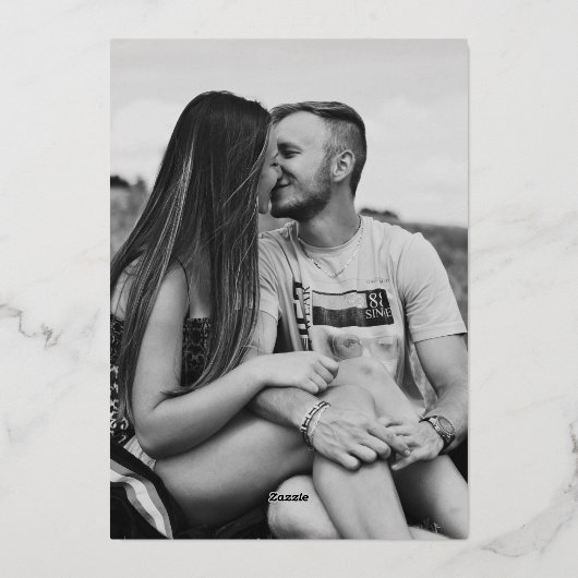 Oranje bloesem foto bruiloft met behoud van datum folie uitnodiging (Achterkant)