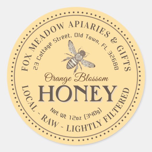 Oranje bloesem honing vliegende bijen gestippelde  ronde sticker (Voorkant)