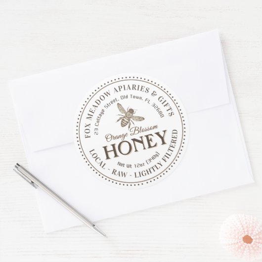 Oranje bloesem honing vliegende bijen gestippelde  ronde sticker (Envelop)