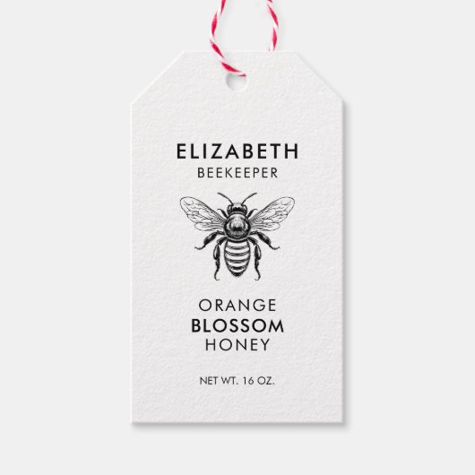 Oranje bloesem honinglabel met honingbij cadeaulabel (Voorkant)