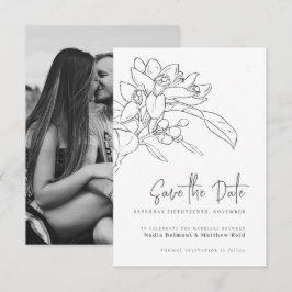 Oranje bloesem mono fotobruiloft met behoud van da save the date