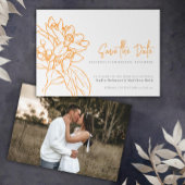 Oranje bloesem mono fotobruiloft met behoud van da save the date