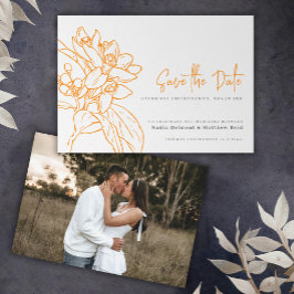Oranje bloesem mono fotobruiloft met behoud van da save the date