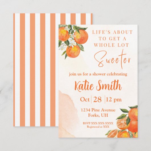 Oranje bloesem thema douche uitnodigen kaart (Voorkant / Achterkant)