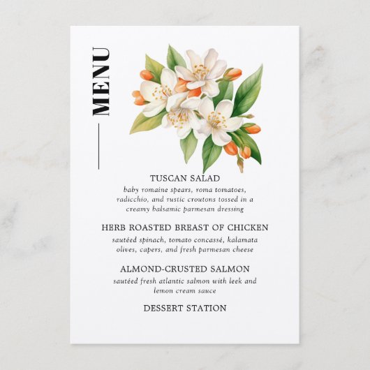 Oranje Bloesem Trouwmenu Menu (Voorkant)