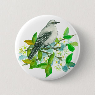 Oranje Bloesem Waterverf Bird Spring Flower Ronde Button 5,7 Cm