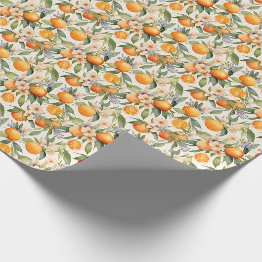 Oranje Bloesem Waterverf Gift Wrap Cadeaupapier (Hoek)
