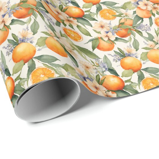 Oranje Bloesem Waterverf Gift Wrap Cadeaupapier (Rol Hoek)