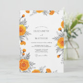 Oranje Bloesem Whimsy Bruiloft Kaart (Staand voorkant)