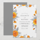 Oranje Bloesem Whimsy Bruiloft Kaart (Voorkant / Achterkant)