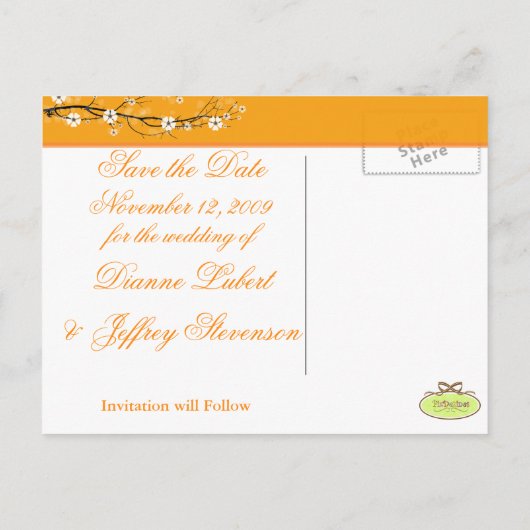 Oranje bloesems Bewaar de datum briefkaarten (Achterkant)