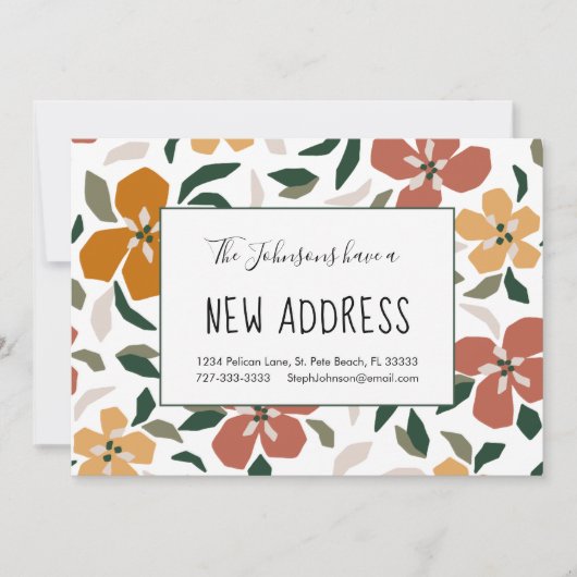 Oranje bloesems bloemennieuw huisadres verhuizen aankondiging (Voorkant)