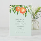 Oranje bloesems Citrus Botanical Save the Date Aankondiging (Staand voorkant)