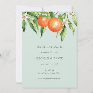 Oranje bloesems Citrus Botanical Save the Date Aankondiging