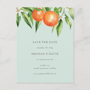 Oranje bloesems Citrus Botanical Save the Date Aankondigingskaart