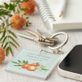 Oranje bloesems Citrus Botanical Save the Date Sleutelhanger (Voorkant Rechts)