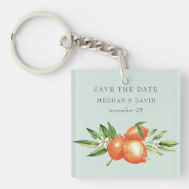 Oranje bloesems Citrus Botanical Save the Date Sleutelhanger