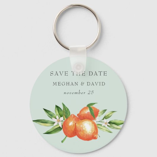 Oranje bloesems Citrus Botanical Save the Date Sleutelhanger (Voorkant)