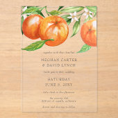 Oranje bloesems Citrus Botanical Wedding Acryl Uitnodigingen (Voorkant)