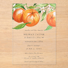 Oranje bloesems Citrus Botanical Wedding Acryl Uitnodigingen