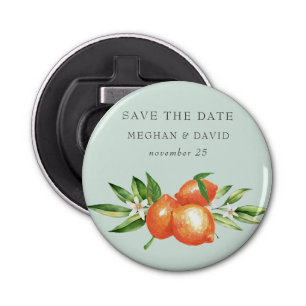 Oranje bloesems Citrus Botanical Wedding Button Flesopener