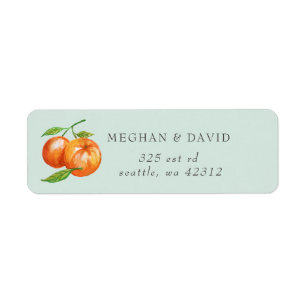 Oranje bloesems Citrus Botanical Wedding Etiket