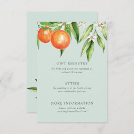 Oranje bloesems Citrus Botanical Wedding Informatiekaartje