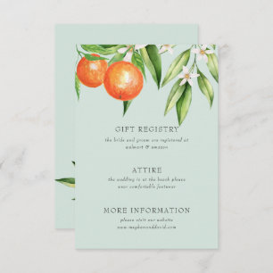 Oranje bloesems Citrus Botanical Wedding Informatiekaartje