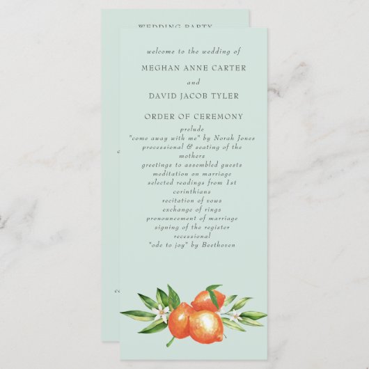 Oranje bloesems Citrus Botanical Wedding Programmakaart (Voorkant / Achterkant)