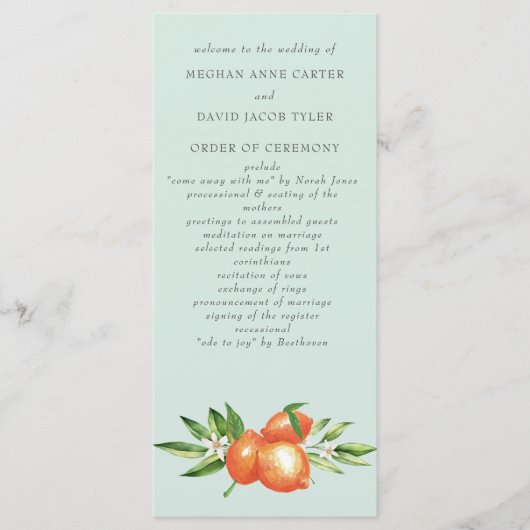 Oranje bloesems Citrus Botanical Wedding Programmakaart (Voorkant)