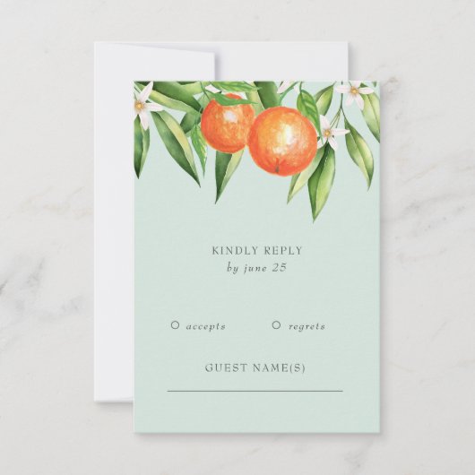 Oranje bloesems Citrus Botanical Wedding RSVP Kaartje (Voorkant)