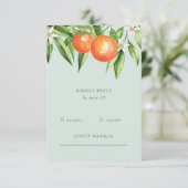 Oranje bloesems Citrus Botanical Wedding RSVP Kaartje (Staand voorkant)