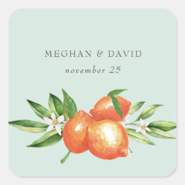 Oranje bloesems Citrus Botanical Wedding Vierkante Sticker