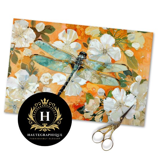 Oranje Bloesems Dragonfly  Decoupage Tissuepapier