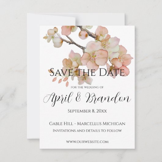 Oranje bloesems elegant kalligrafie script save the date (Voorkant)