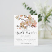 Oranje bloesems elegant kalligrafie script save the date (Staand voorkant)