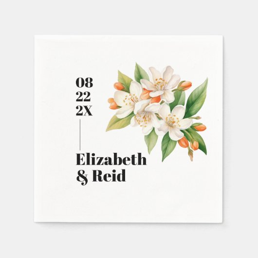 Oranje bloesems en jasmijn bloeit bruiloft servet (Voorkant)