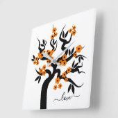 Oranje bloesems en Tortelduifjes sakura cherry tre Vierkante Klok (Hoek)