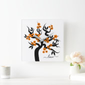 Oranje bloesems en Tortelduifjes sakura cherry tre Vierkante Klok (Huis)