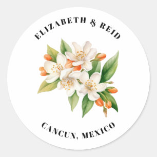 Oranje bloesems & jasmijn bloeit bruiloft ronde sticker