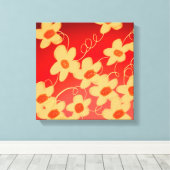 Oranje bloesems met rood canvas afdruk (Insitu (Houten vloer))