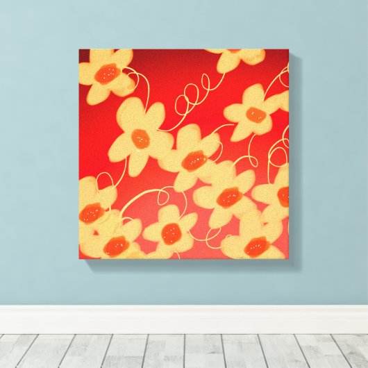 Oranje bloesems met rood canvas afdruk (Insitu (Houten vloer))