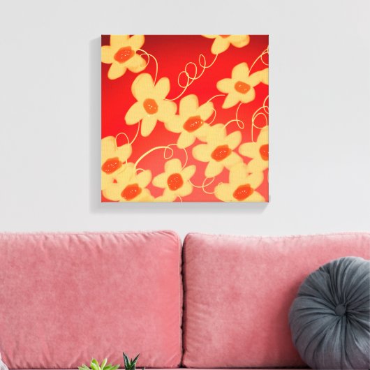 Oranje bloesems met rood canvas afdruk (Insitu (Woonkamer))